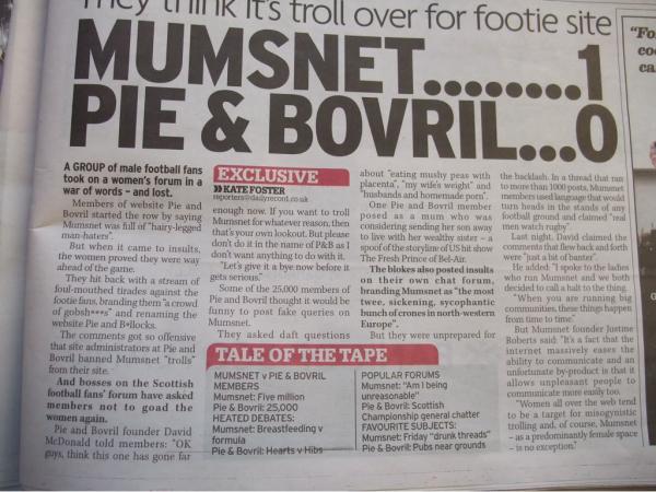 "Pie And Bovril Weekend" Makes The Papers