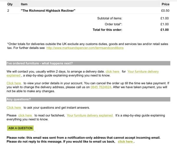 Brand new M&S chair for fifty whole English pence.