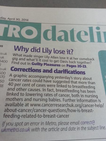 More than 40% of all cancers in Britain are linked to....(amongst other things)...breastfeeding