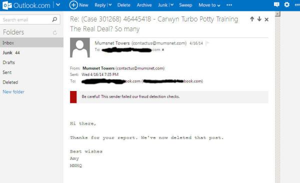 "Be careful! This sender failed our fraud detection checks."