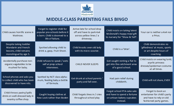 Middle Class Parenting Bingo