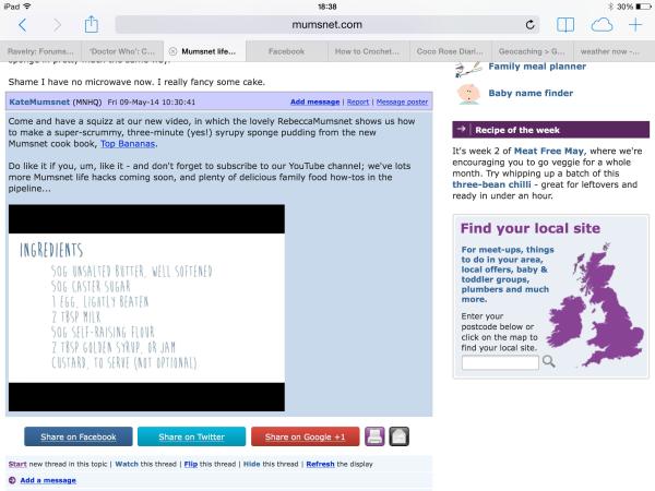 Mumsnet life hacks: three-minute sponge pudding!