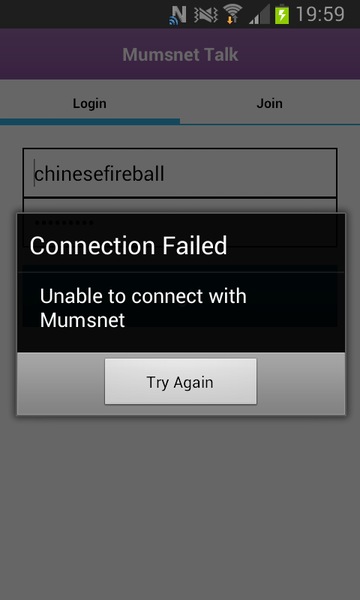 Android App "unable to connect with Mumsnet"