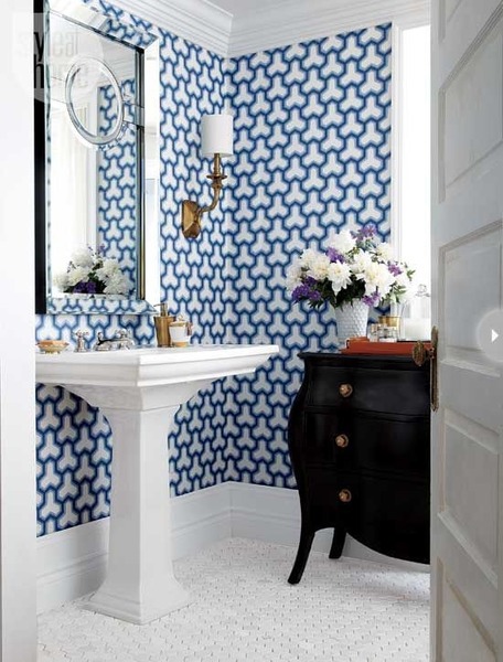 Bold geometric print wallpaper in tiny downstairs loo?