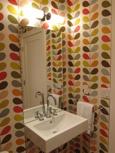 Bold geometric print wallpaper in tiny downstairs loo?