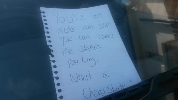to post this note on an actor's car?