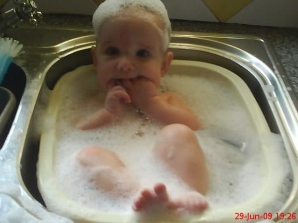 bathing baby