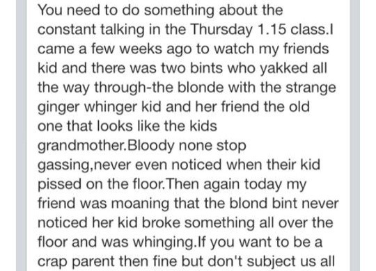 To want to leave the toddler dance class after poisonous post on Facebook