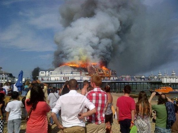 Eastbourne Pier is on fire.