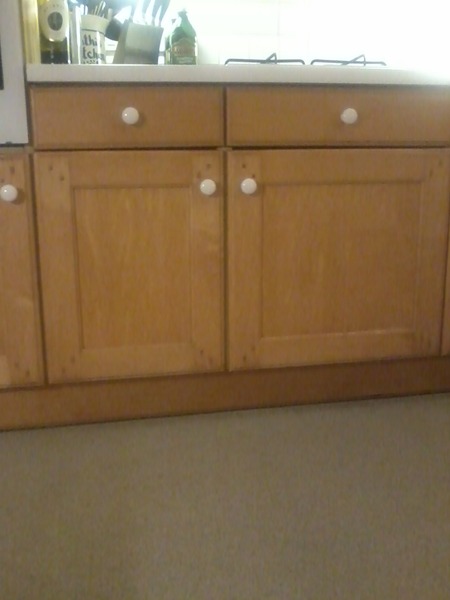 What style handles in this sad 90s kitchen?
