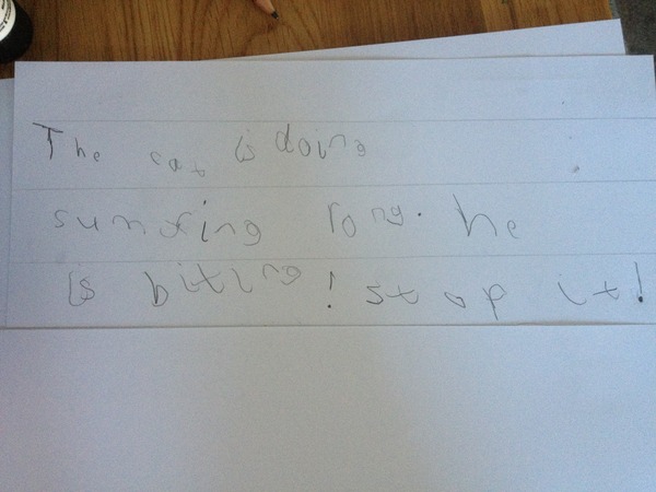 Ds's writing - he's 5.1 and finishing reception
