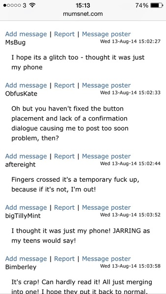 New layout on mumsnet , Mmm not sure I like