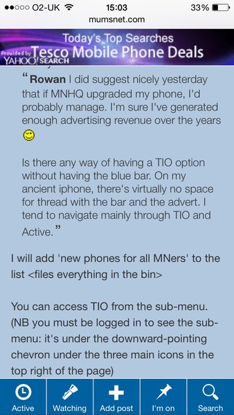 Official Mumsnet mobile thread numéro deux