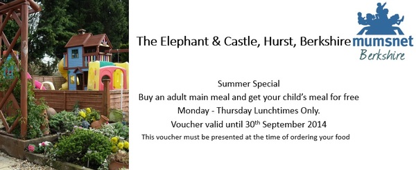 Free childs meal with every adult meal purchased at the Elephant & Castle Hurst, Berkshire