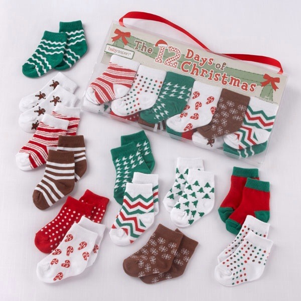 Cheap, Christmassy coloured (red, green, cream, bron, spotty, starred, stripey) Baby socks for Advent garland