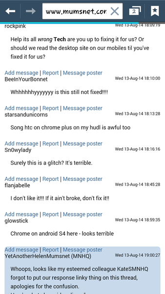 New layout on mumsnet , Mmm not sure I like