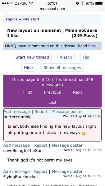 New layout on mumsnet , Mmm not sure I like