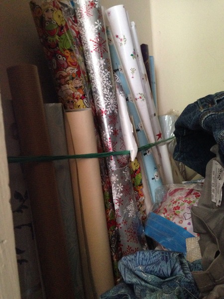 where do you keep wrapping paper rolls??