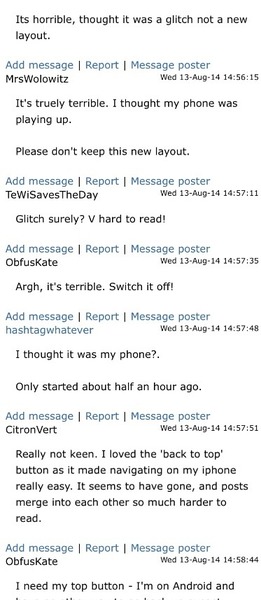 New layout on mumsnet , Mmm not sure I like