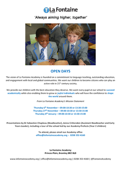 La Fontaine Academy open days