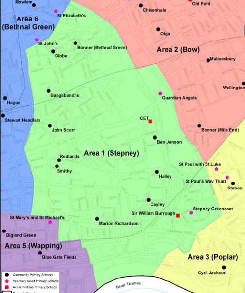 Tower Hamlets Community Primary Schools Catchment Area for 2015/16
