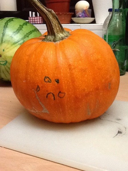 I bought a squash and a watermelon but my son has drawn faces on them and called them Malcolm and Graham!