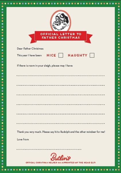 Free Santa Letter courtesy of Butlins