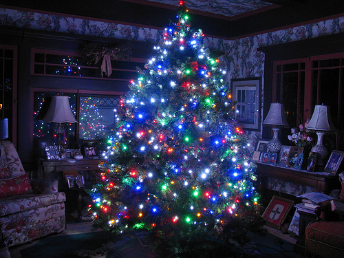 Multcoloured or White lights on Christmas tree?