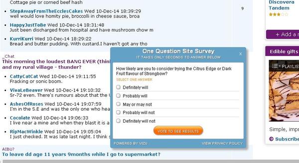 One Question Site Survey Pop Up