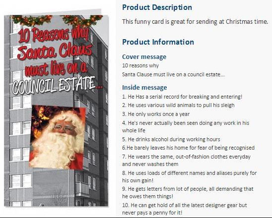 to think that Clintons are stereotyping council estate residents with this Christmas card.