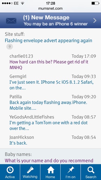 Flashing envelope advert appearing again