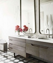 Under or above counter basin in bathroom