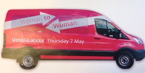 Labours pink battle bus.