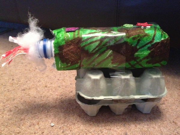 To let ds take a bottle taped to an egg box into school as his 'art homework'