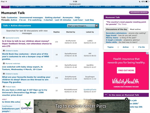 Annoying Center Parcs pop-up ad