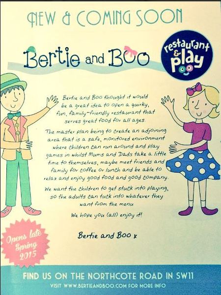 New Bertie & Boo Restaurant and Play coming to Northcote Road