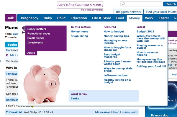 Why is there a pink pig behind my Mumsnet page?