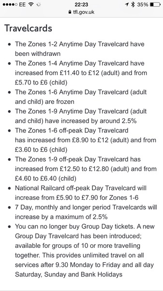 OMG increase in travel card price