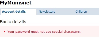 Special characters in a password