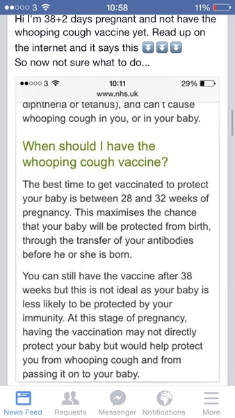 Whooping cough vaccine while pregnant, worrying?