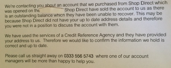 Letter from 'Lowell Portfolio' about old debt