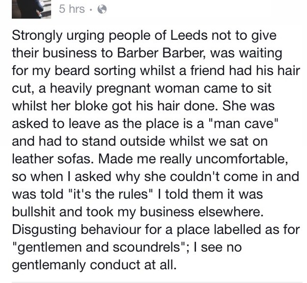 Barber shop in Leeds asks pregnant woman to leave