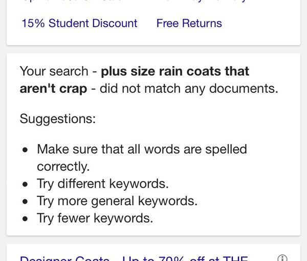 Even Google thinks it's impossible to find a nice, plus-size raincoat.