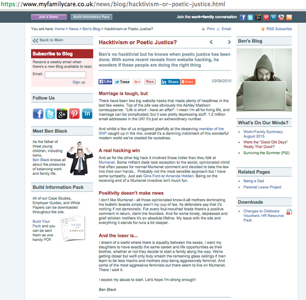 Sympathiser of MN hacking runs blog on childcare provider site