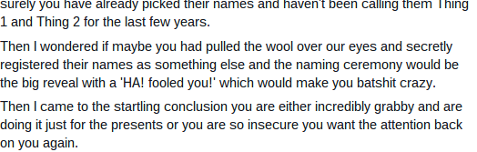 to tell her to jog on? naming day