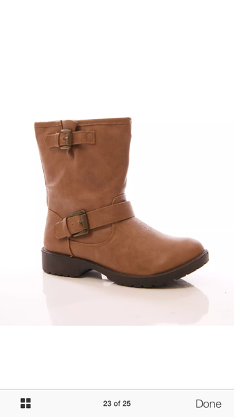 Help! Biker style boots... These but in tan leather?