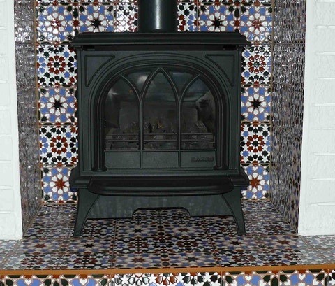 Tiles around a woodburner