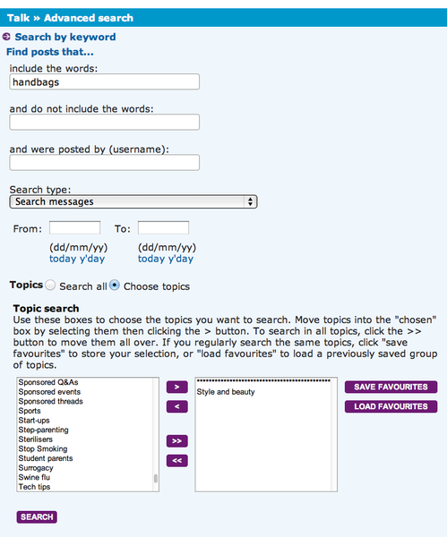 Can you search for something WITHIN a specific topic area only?