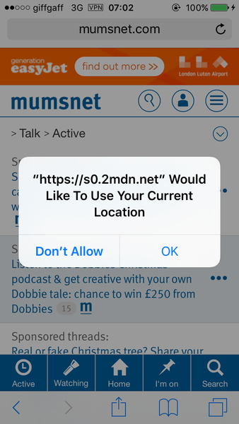 Pop up requesting my location