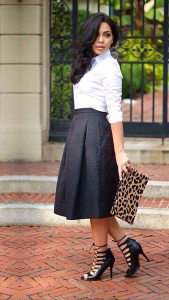 What top could I wear with a black a line midi?